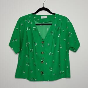 Cottagecore Green Ditsy Floral Blouse Spring Top French Girl St. Patrick’s Day